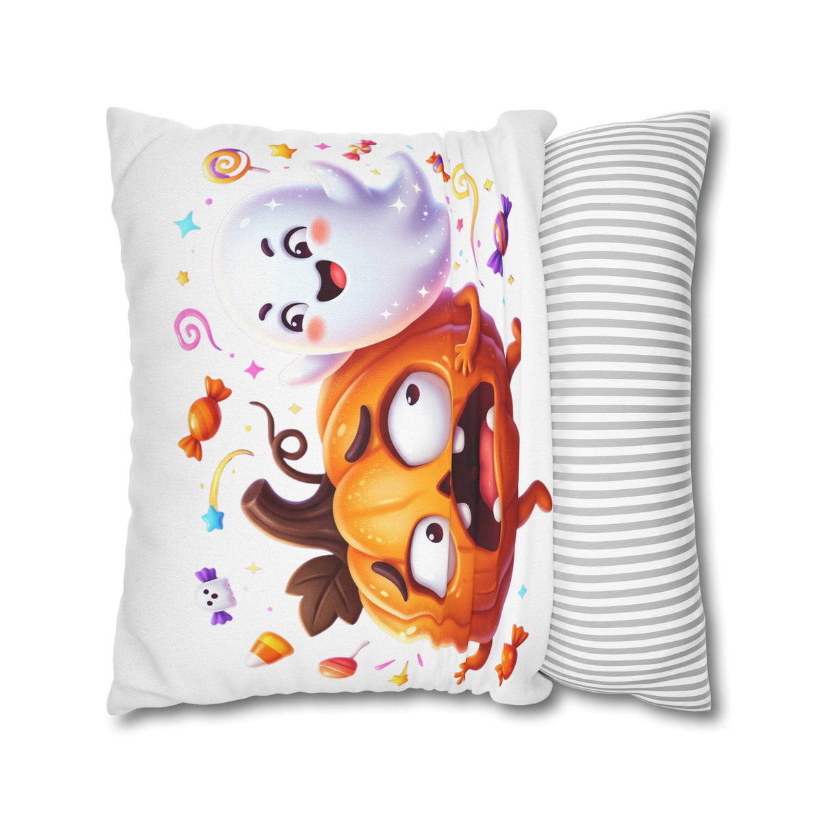 Halloween Pumpkin & Ghost Throw Pillowcase — Cute Spooky Decorative Pillow