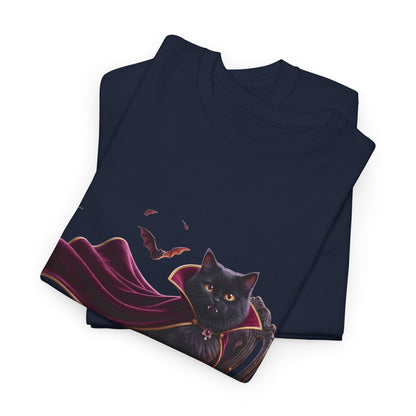 Vampire Cat Tee — Gothic Black Cat with Cape & Candles T-Shirt