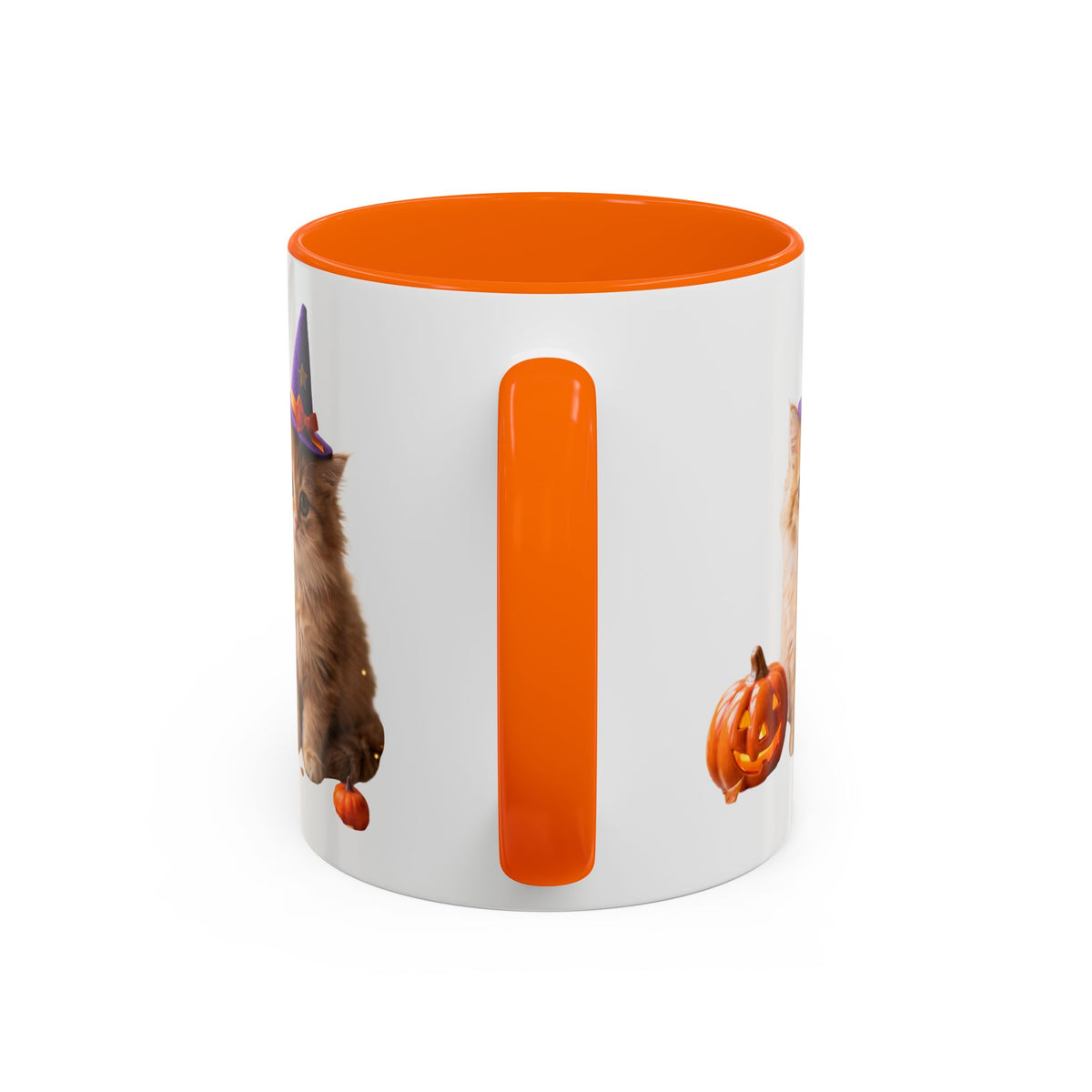 Halloween Cat Coffee Mug with Witch Hat and Pumpkin