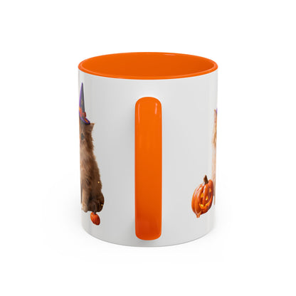 Halloween Cat Coffee Mug with Witch Hat and Pumpkin