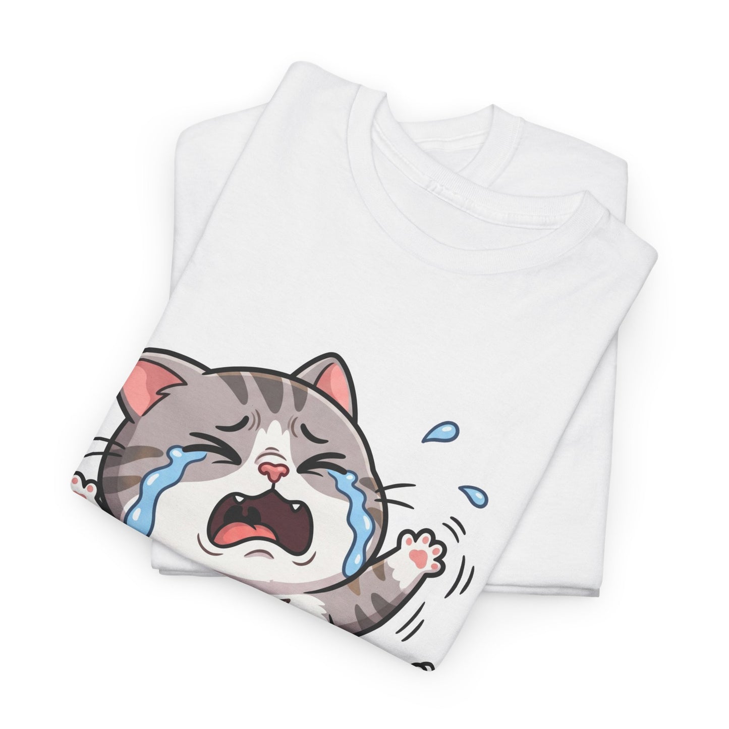 Crying Cartoon Cat T-Shirt — Cute Kawaii Kitten Graphic Tee