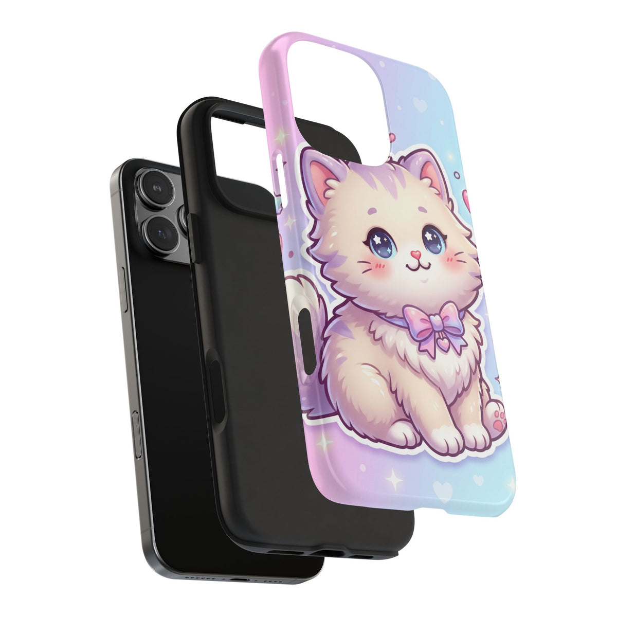 Cute Pastel Kawaii Kitten Tough Phone Case — Cute Cat with Bow Protective Cover