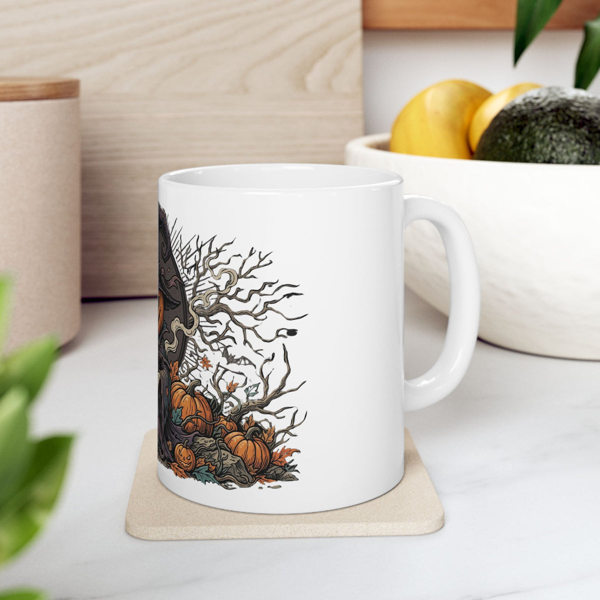 Halloween Pumpkin Witch Mug — Spooky Jack-o'-Lantern Ceramic Coffee Cup (11oz & 15oz)