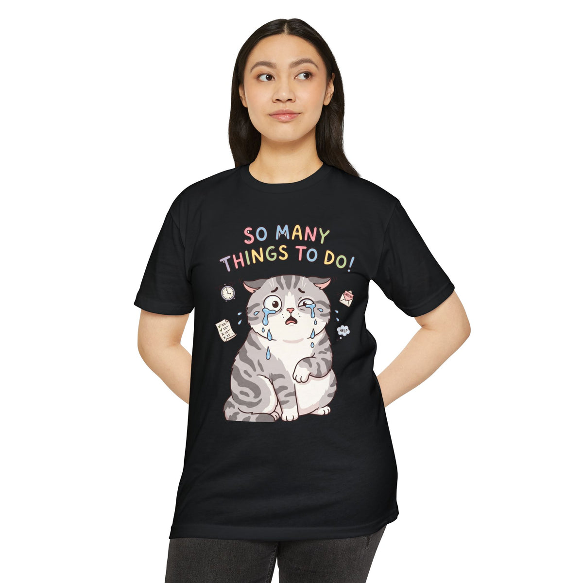So Many Things To Do! Cat T-Shirt – Cute Overwhelmed Cat Graphic Tee