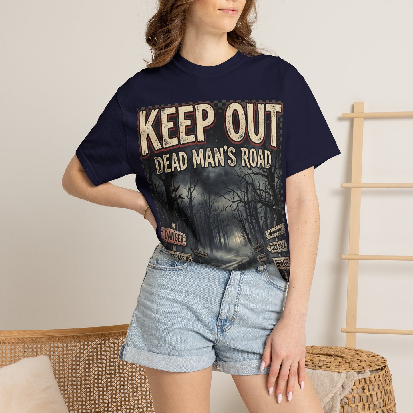 Keep Out "Dead Man's Road" T-Shirt — Spooky Haunted Forest Graphic Tee