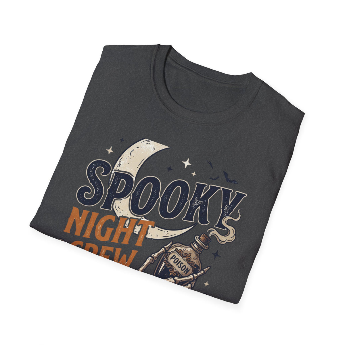 Spooky Night Crew T-Shirt — Halloween Moon, Skeleton & Pumpkins Tee