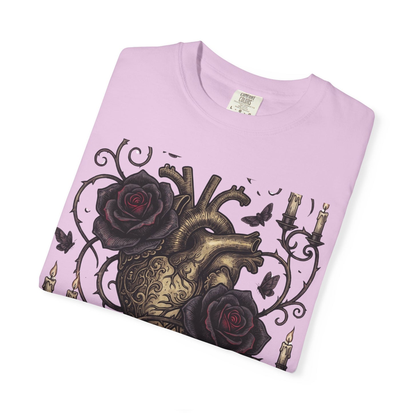 Love Never Dies Heart T-Shirt — Gothic Rose "Forever After Dark" Tee