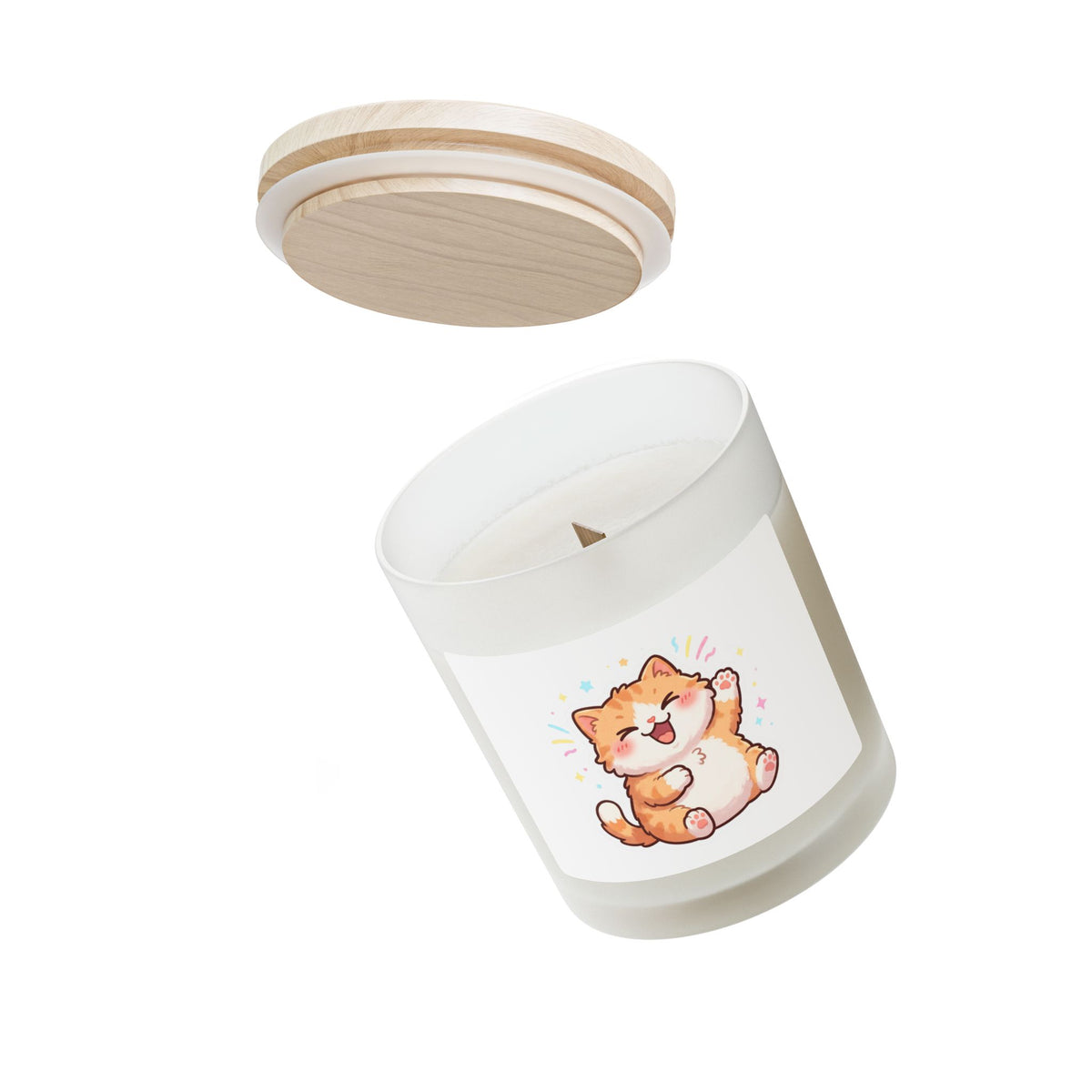 Happy Kawaii Cat Frosted Glass Candle — 11oz Cute Scented Candle Gift