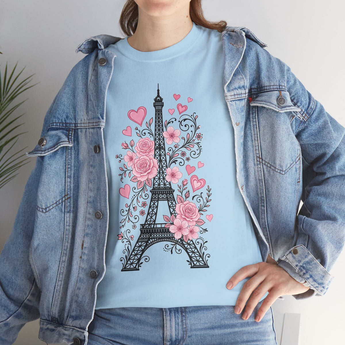 Paris Eiffel Tower Floral T-Shirt – Pink Roses & Hearts Tee