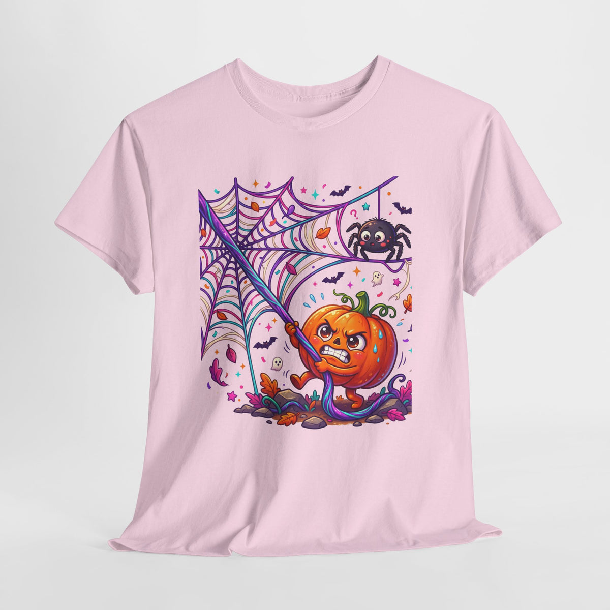 Pumpkin Spider Web Halloween T‑Shirt — Cute Spooky Pumpkin Cartoon Tee