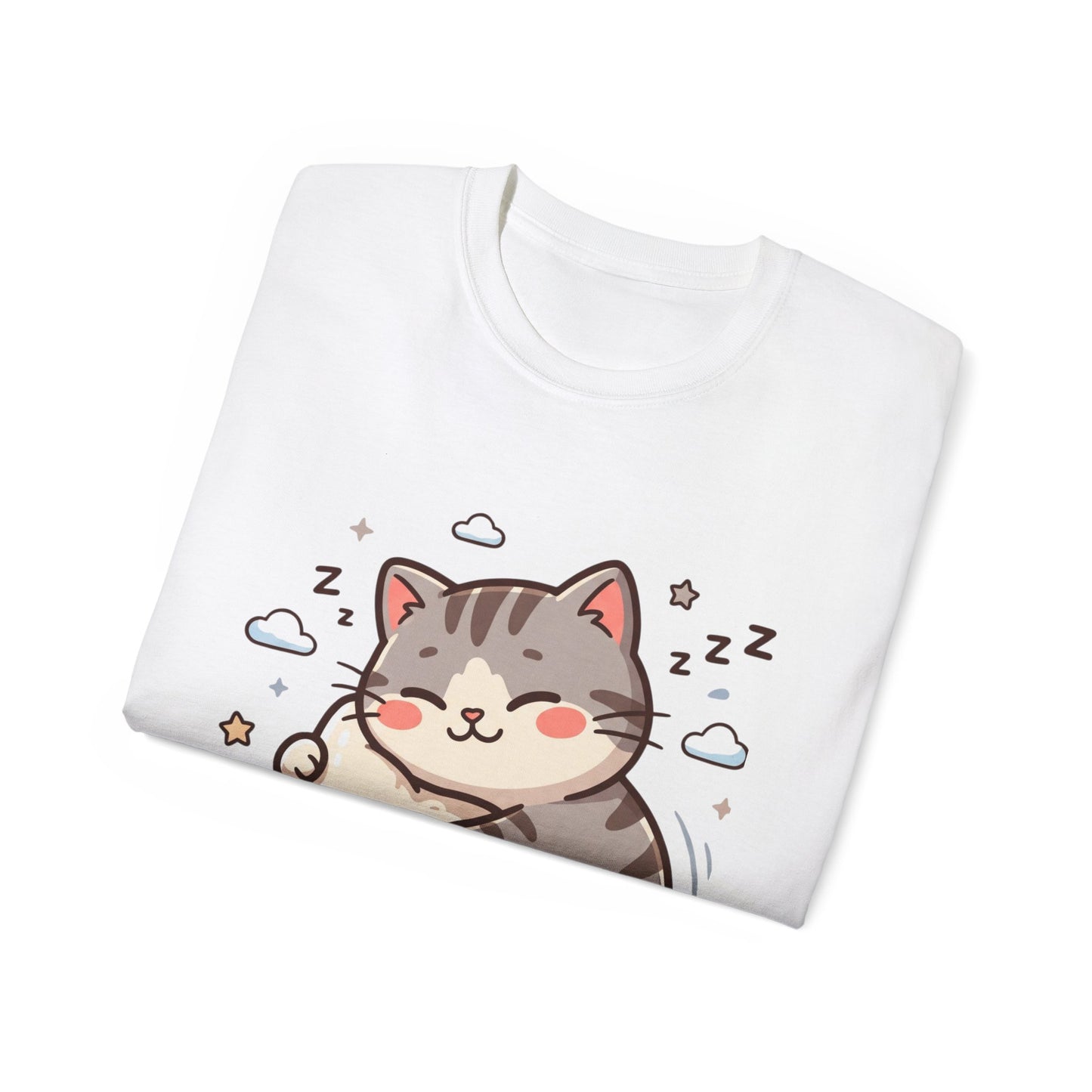 Cute Sleeping Cat Tee – Kawaii Cat Hugging Star Graphic Shirt