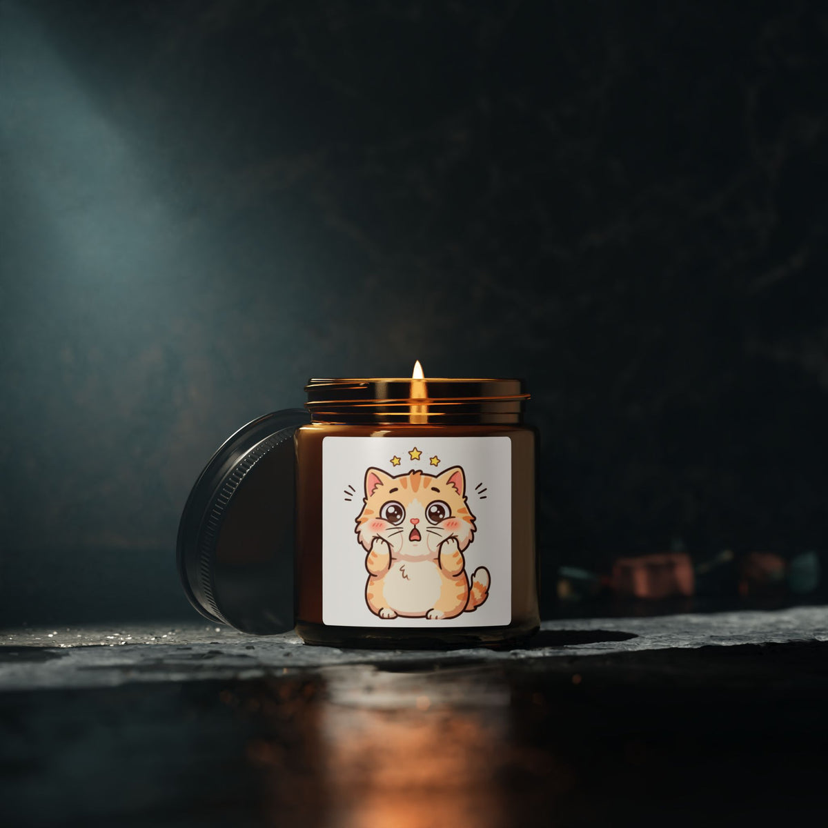 Kawaii Starry Cat Soy Candle — Amber Jar Scented Candle (Multiple Sizes)