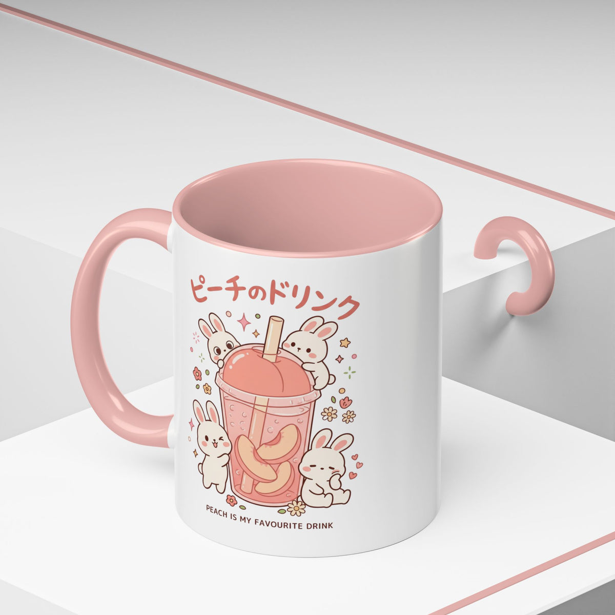 Peach Drink Bunny Mug — Cute Kawaii Coffee Tea Cup (11/15oz)