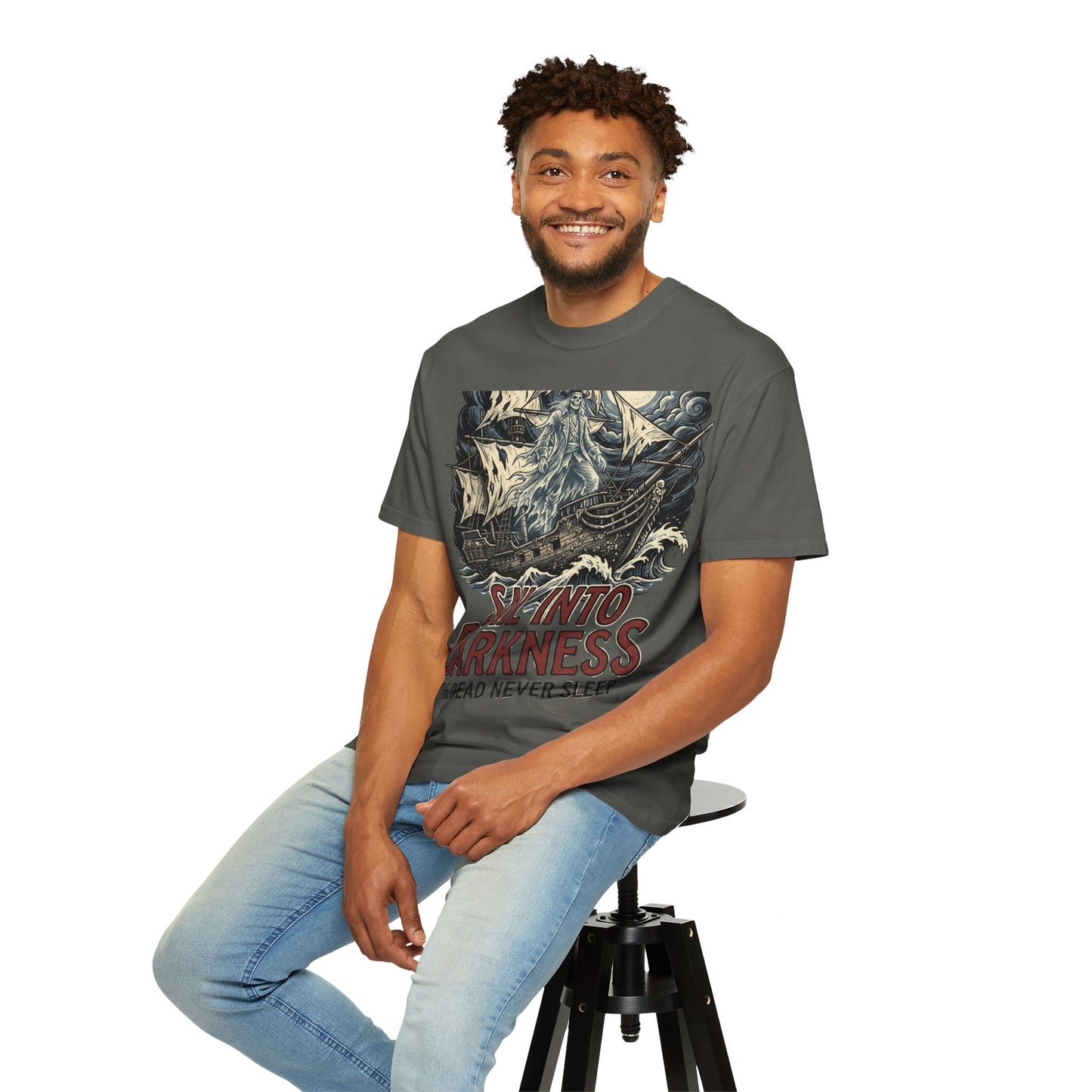 Sail Into Darkness Graphic T-Shirt — Gothic Pirate Skull Crew Tee