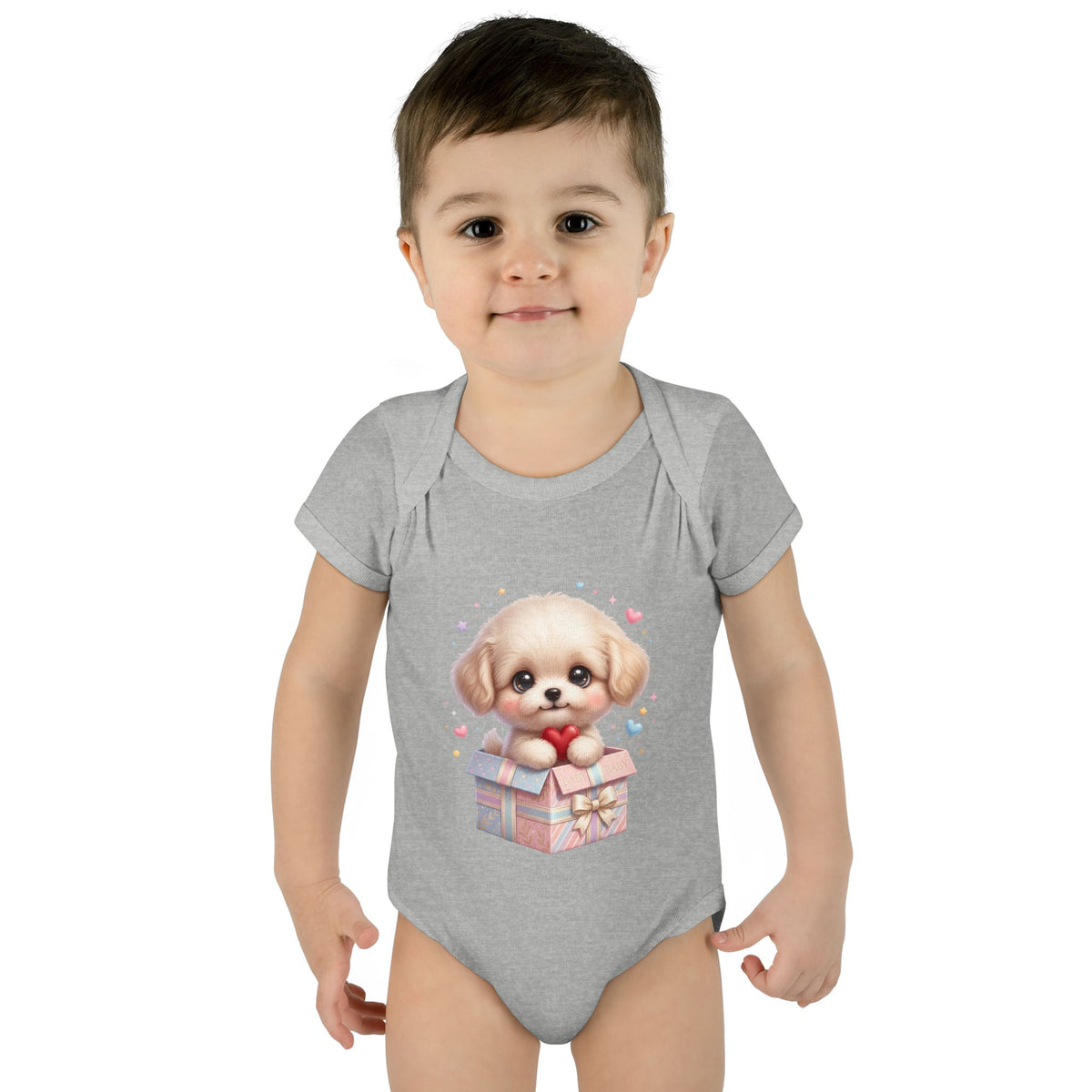 Baby Bodysuit — Cute Puppy in Gift Box Infant Onesie