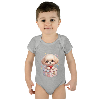 Baby Bodysuit — Cute Puppy in Gift Box Infant Onesie