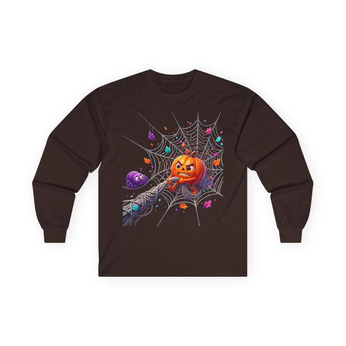 Halloween Pumpkin Spiderweb Long Sleeve Tee
