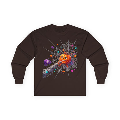 Halloween Pumpkin Spiderweb Long Sleeve Tee