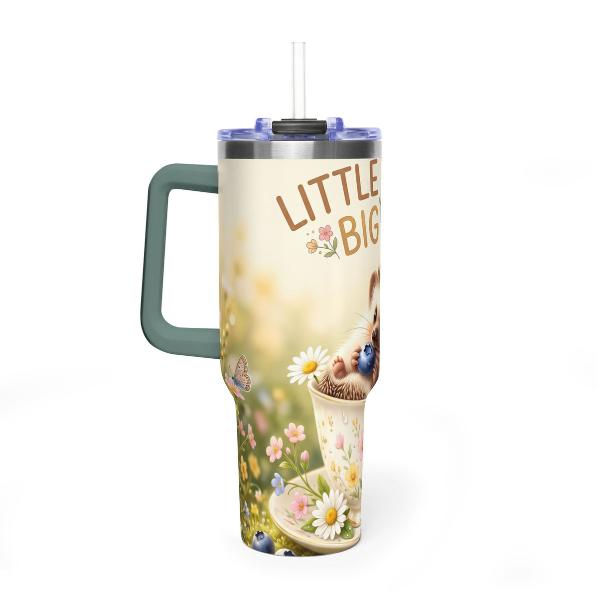 Little Things Big Joy Hedgehog Floral 40oz Thermal Tumbler