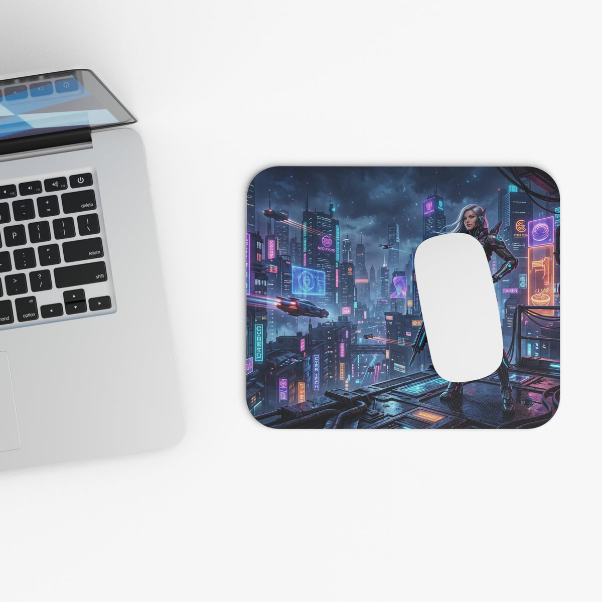 Cyberpunk Sniper Mouse Pad — Futuristic Cityscape Gaming Desk Mat