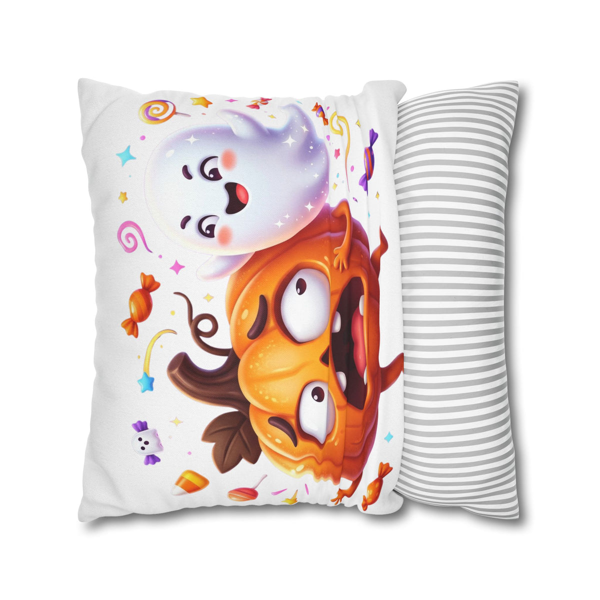 Halloween Pumpkin & Ghost Throw Pillowcase — Cute Spooky Decorative Pillow