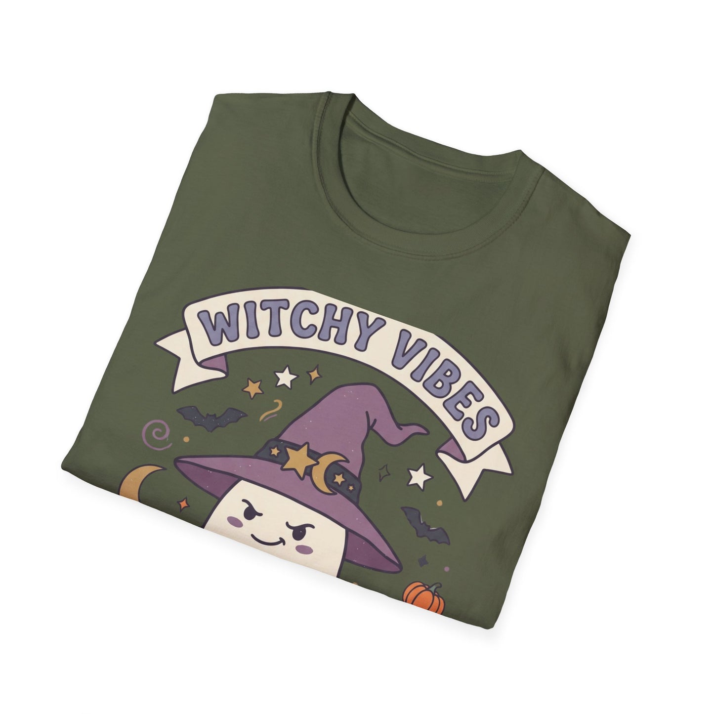 Witchy Vibes T‑Shirt — Cute Ghost Witch Halloween Tee
