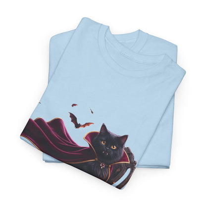 Vampire Cat Tee — Gothic Black Cat with Cape & Candles T-Shirt