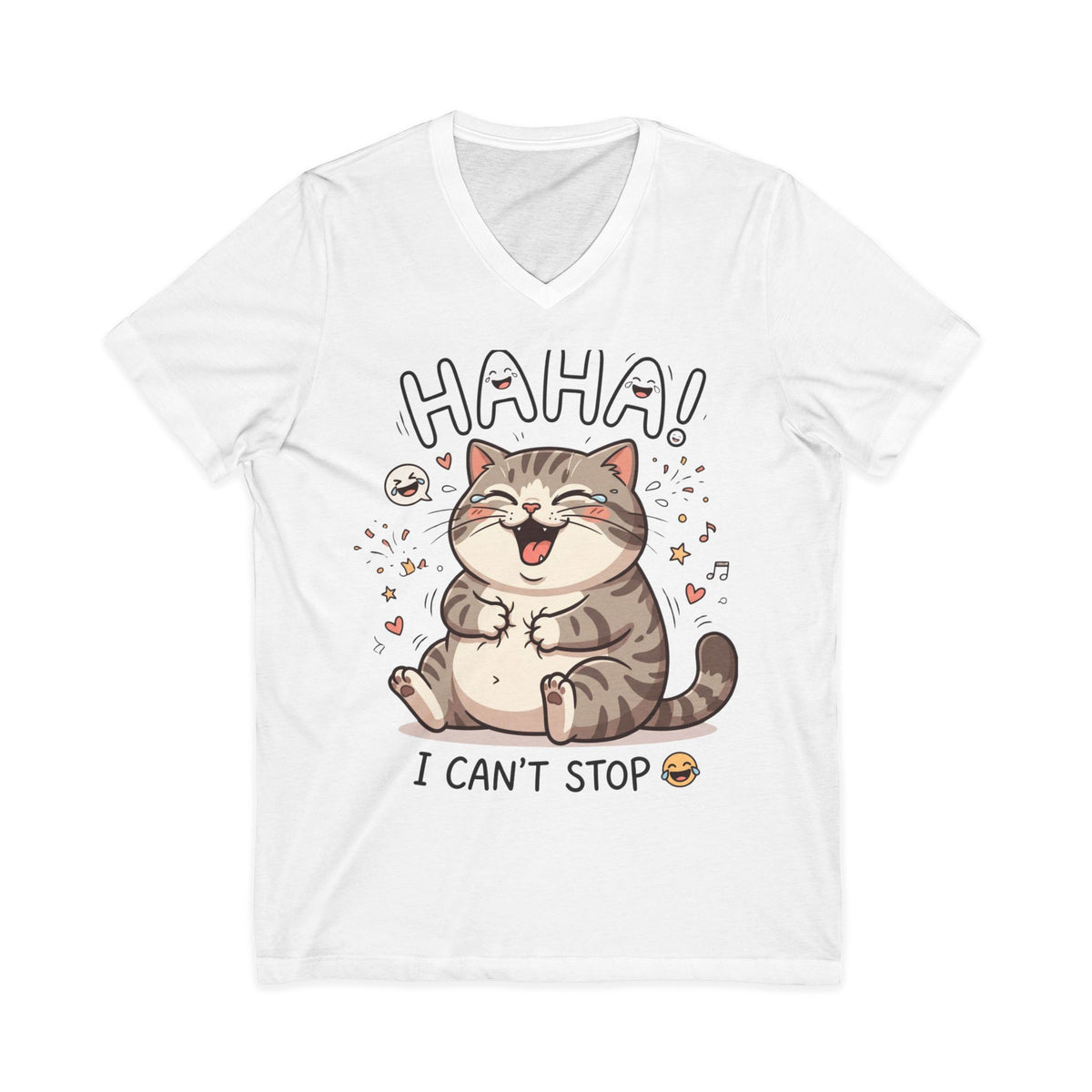 Funny Laughing Cat V-Neck Tee — "HAHA! I Can't Stop" Cute Graphic Shirt