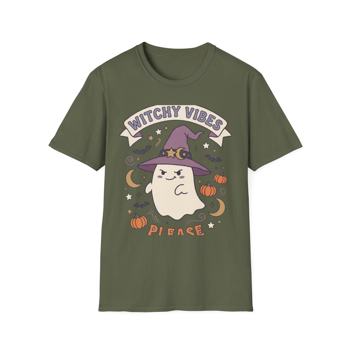 Witchy Vibes T‑Shirt — Cute Ghost Witch Halloween Tee
