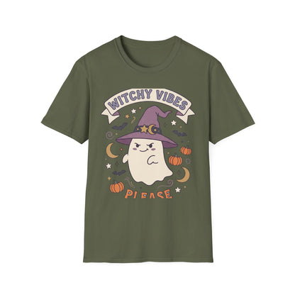 Witchy Vibes T‑Shirt — Cute Ghost Witch Halloween Tee