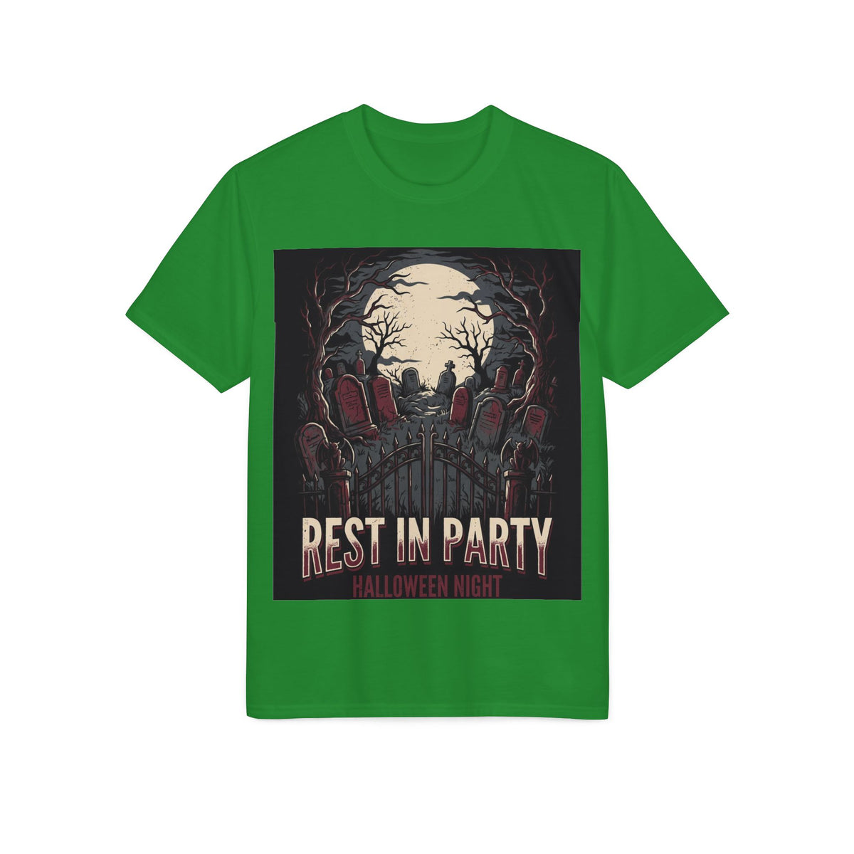 Rest in Party Halloween T-Shirt — Graveyard Skeletons Moonlight Tee