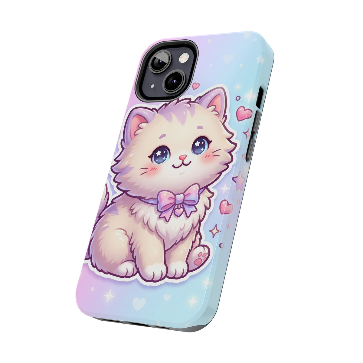Cute Pastel Kawaii Kitten Tough Phone Case — Cute Cat with Bow Protective Cover