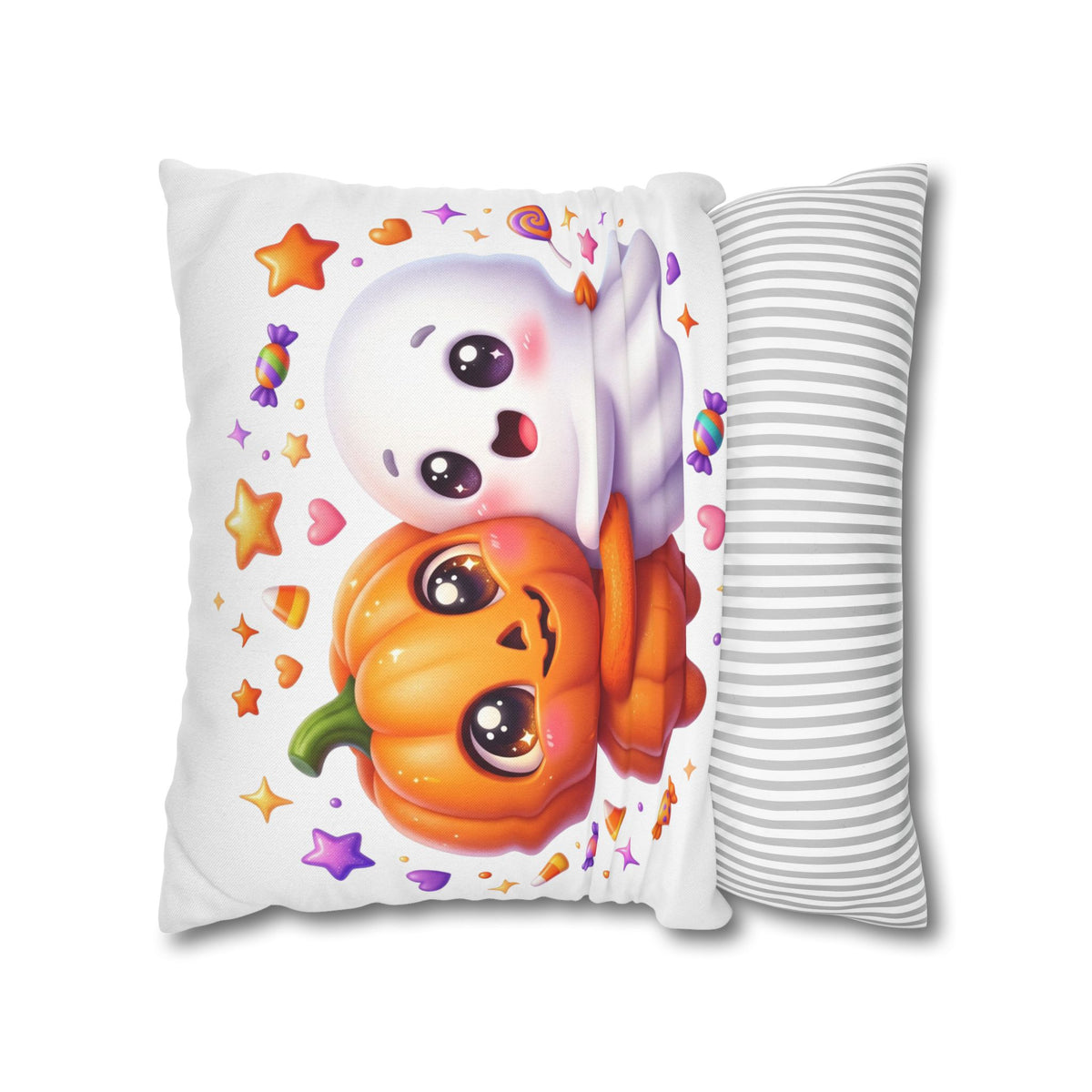 Cute Halloween Pumpkin & Ghost Pillowcase — Spooky Kawaii Decor