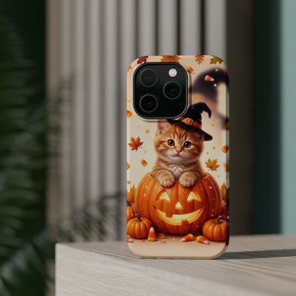 Halloween Kitten Pumpkin Phone Case — Magnetic Impact-Resistant