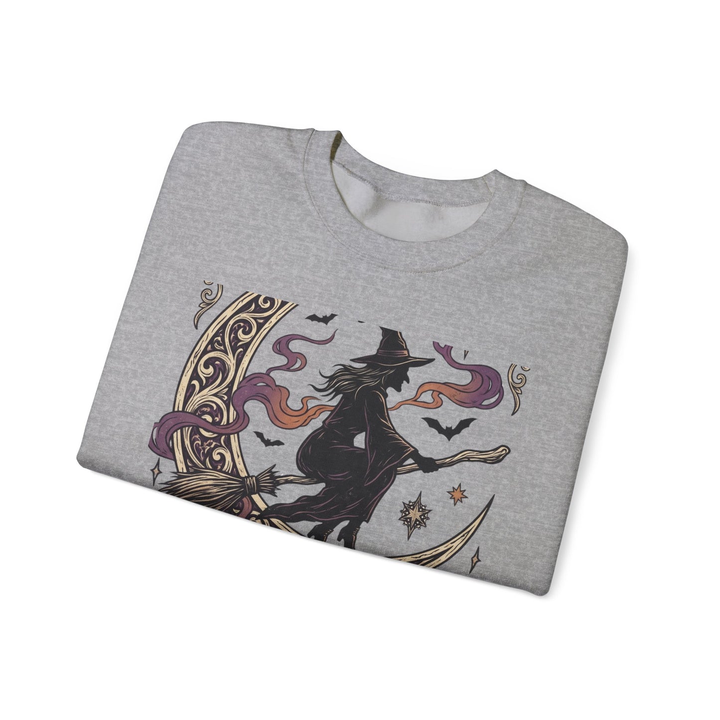 Witch Please Crewneck Sweatshirt — 'Magic After Dark' Witch Silhouette on Crescent Moon