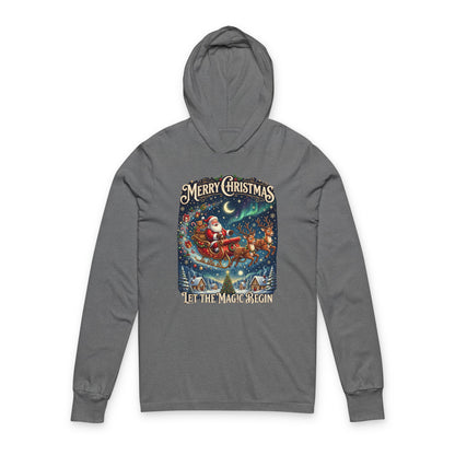 Christmas Hoodie Tee — “Merry Christmas: Let the Magic Begin” Holiday Hooded Long Sleeve