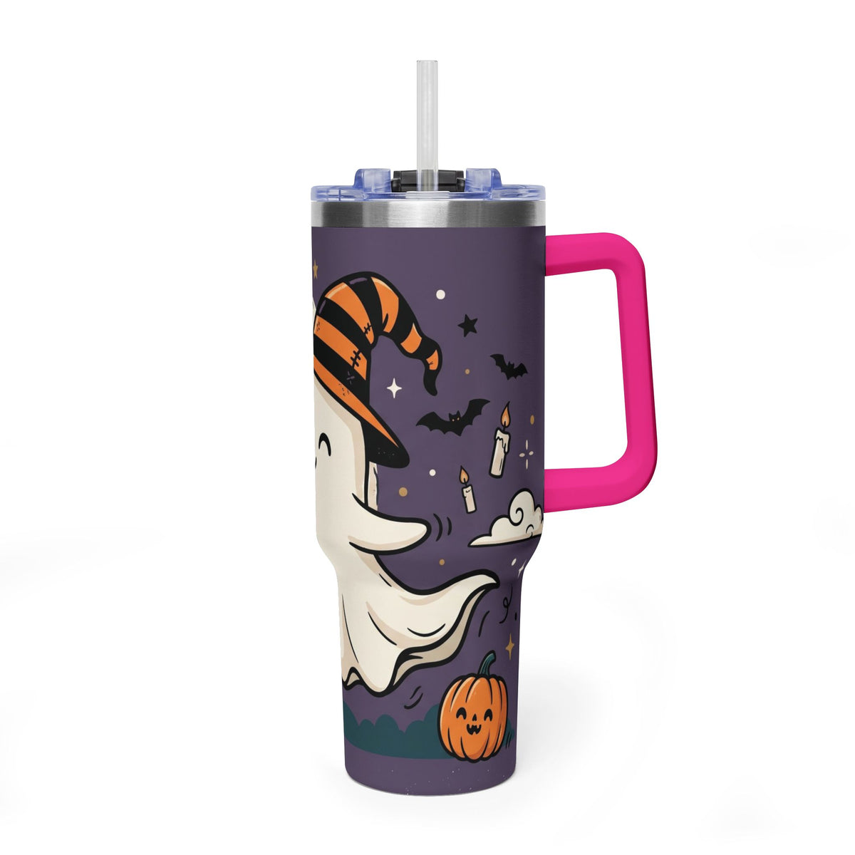 40oz Halloween Ghost Thermal Tumbler with Pumpkin and Black Cat