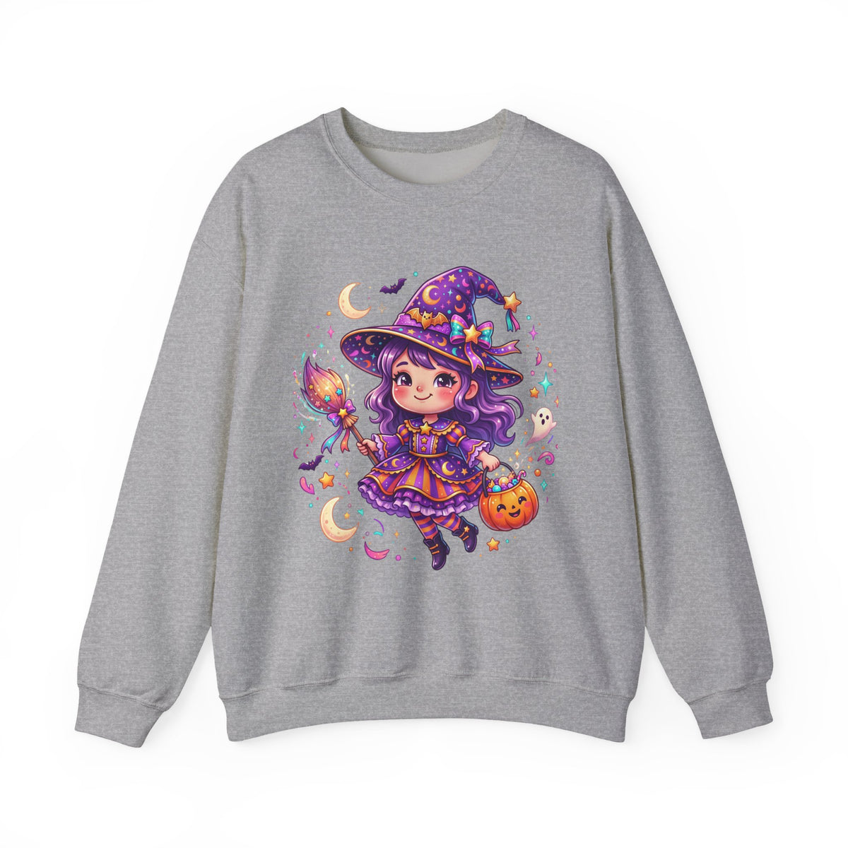 Cute Halloween Witch Sweatshirt — Kawaii Pumpkin Magic Crewneck