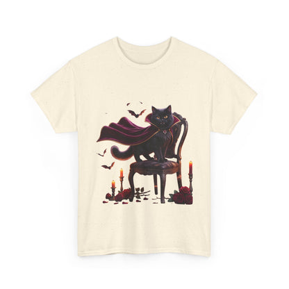 Vampire Cat Tee — Gothic Black Cat with Cape & Candles T-Shirt