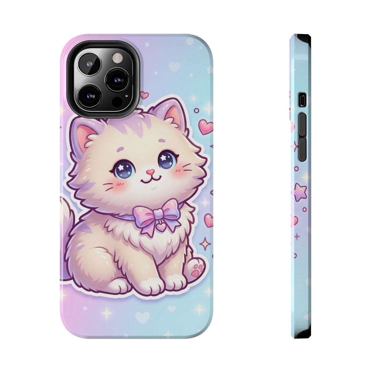 Cute Pastel Kawaii Kitten Tough Phone Case — Cute Cat with Bow Protective Cover