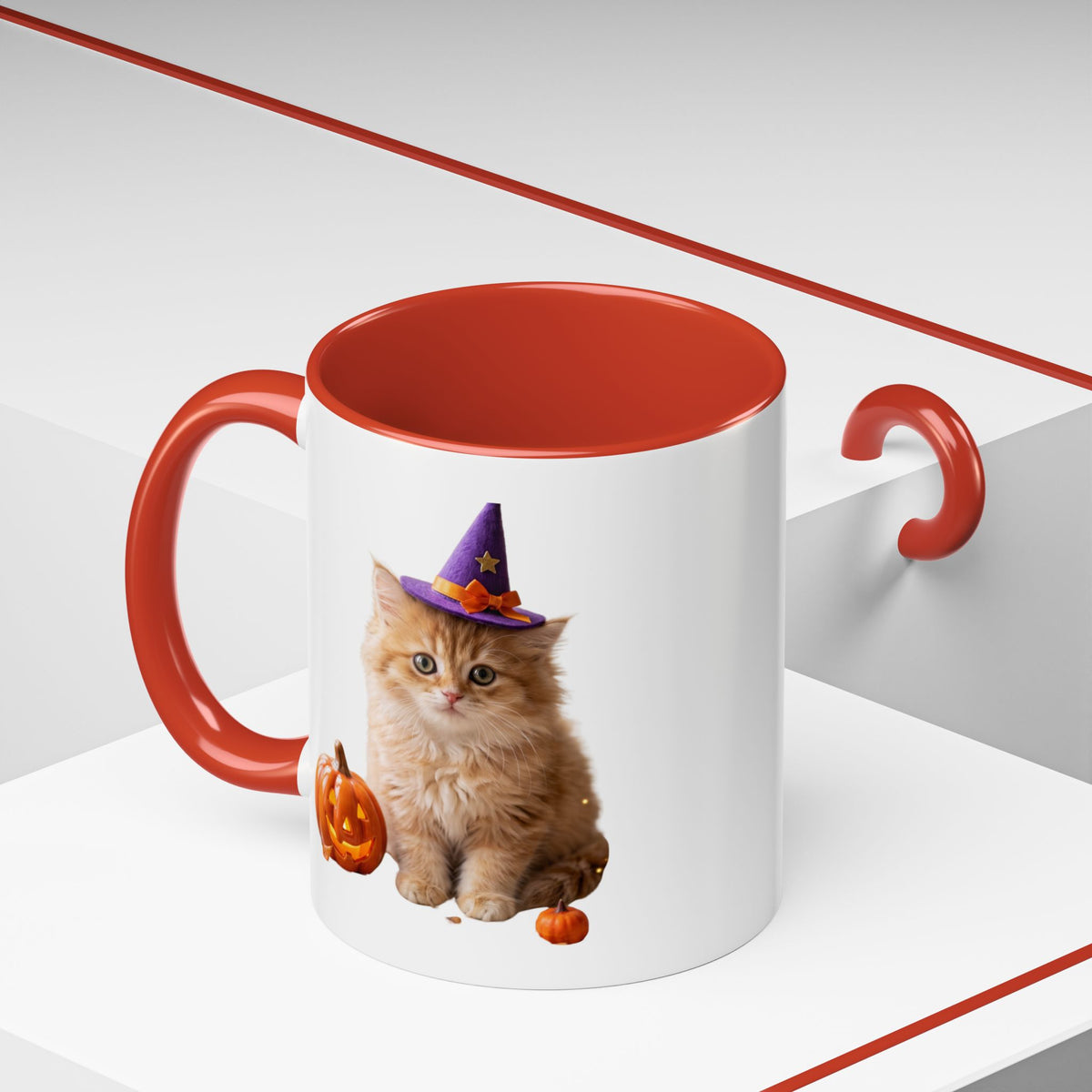 Halloween Cat Coffee Mug with Witch Hat and Pumpkin
