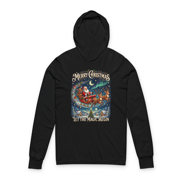 Christmas Hoodie Tee — “Merry Christmas: Let the Magic Begin” Holiday Hooded Long Sleeve