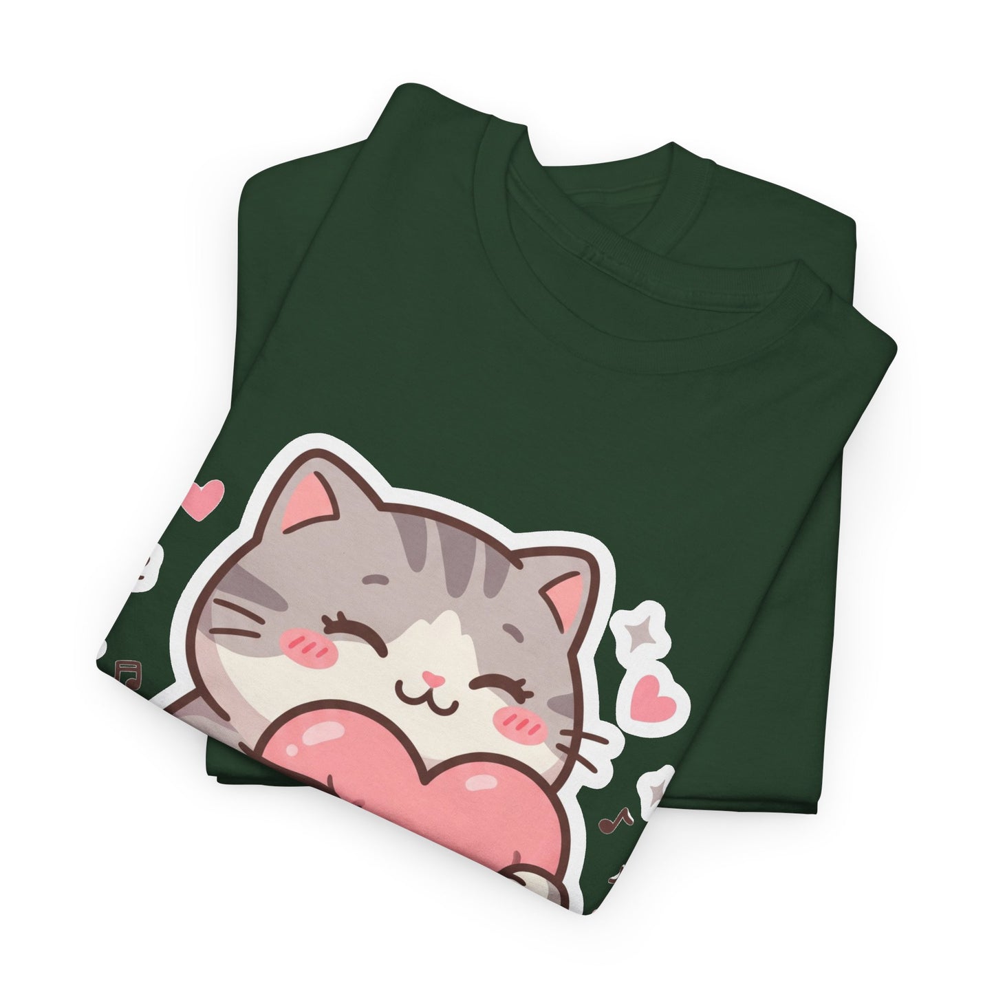Cute Cat Hugging Heart T-Shirt — Kawaii Valentine Kitty Tee