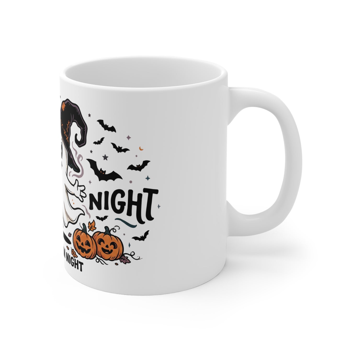 Halloween Night Ghost Mug — Cute Haunted Pumpkin Coffee Cup (11 oz)