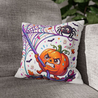Halloween Pumpkin & Spider Decorative Pillowcase — Cute Spooky Fall Accent