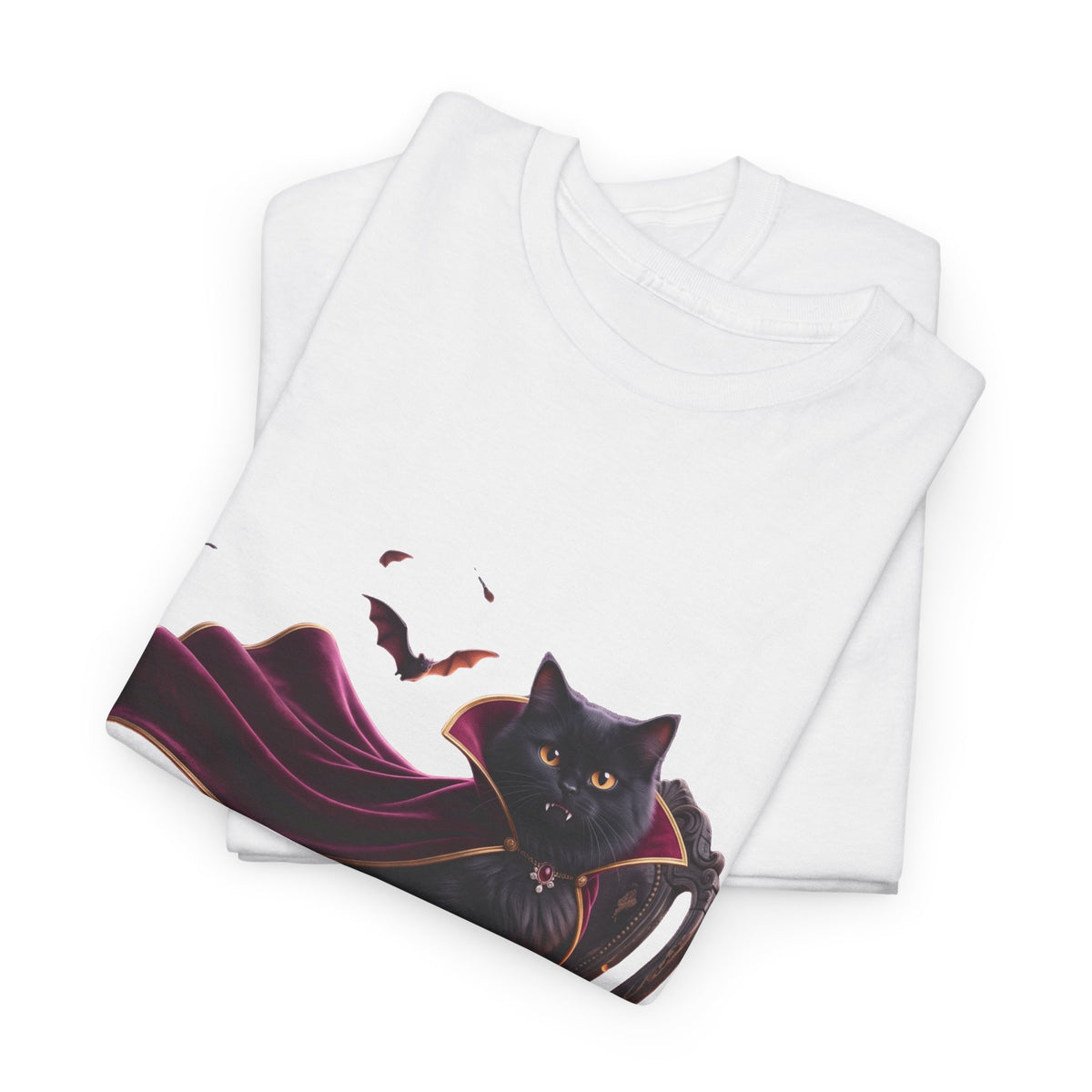 Vampire Cat Tee — Gothic Black Cat with Cape & Candles T-Shirt