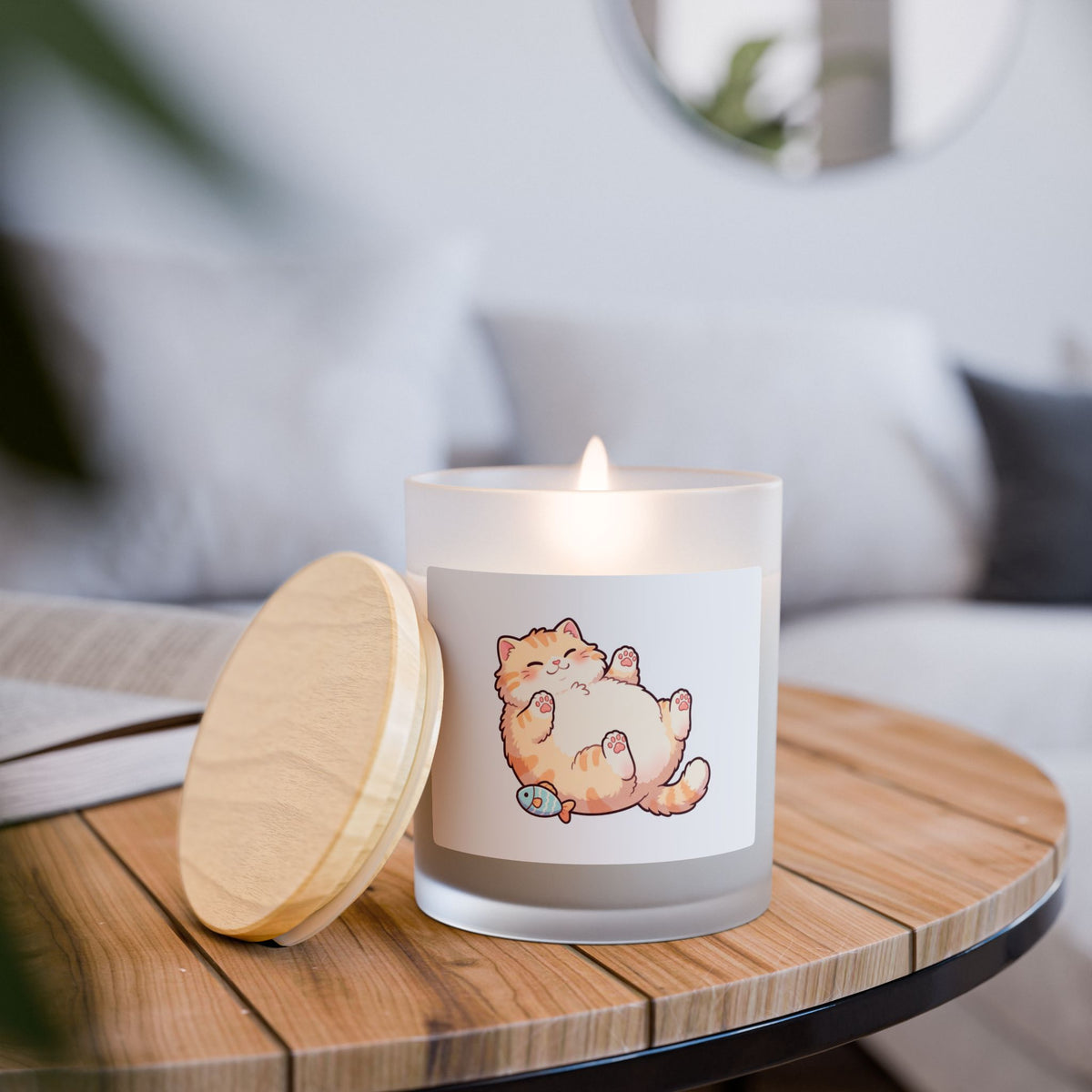Cat Nap Frosted Glass Candle — 11oz Cozy Kitty Scented Candle