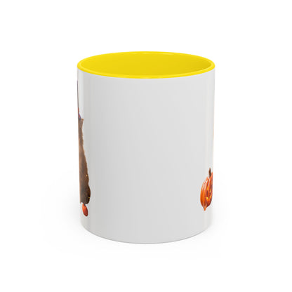 Halloween Cat Coffee Mug with Witch Hat and Pumpkin