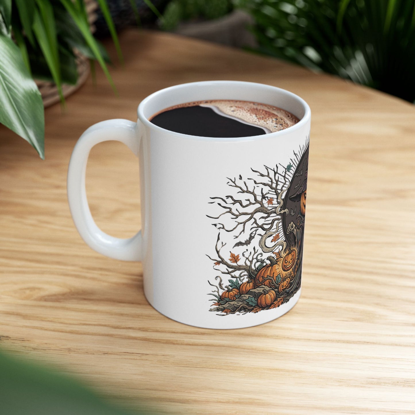 Halloween Pumpkin Witch Mug — Spooky Jack-o'-Lantern Ceramic Coffee Cup (11oz & 15oz)