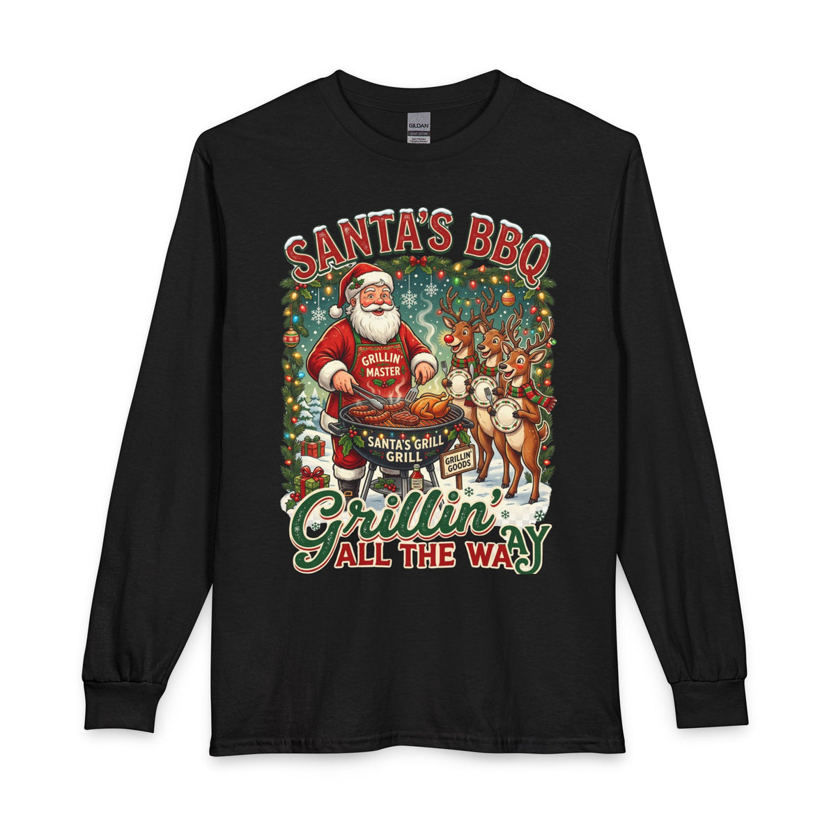 Santa’s BBQ Grillin’ Long Sleeve Shirt — Funny Christmas Santa BBQ Tee
